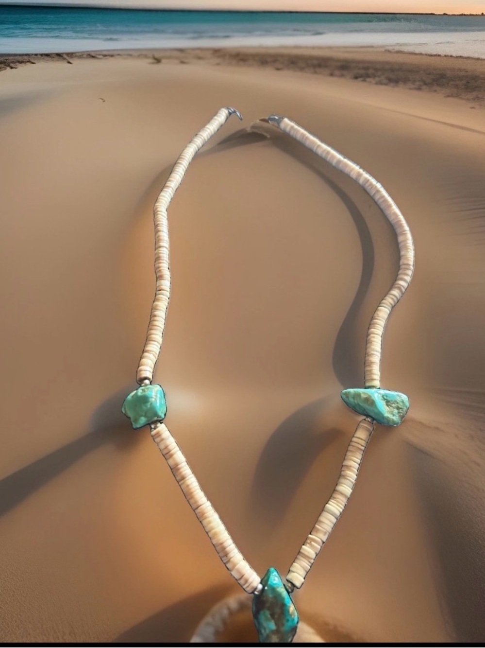 Vintage Exquisite Navajo Turquoise & Shell Heishi Bead Necklace